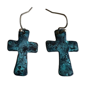 Distressed cross dangle earring